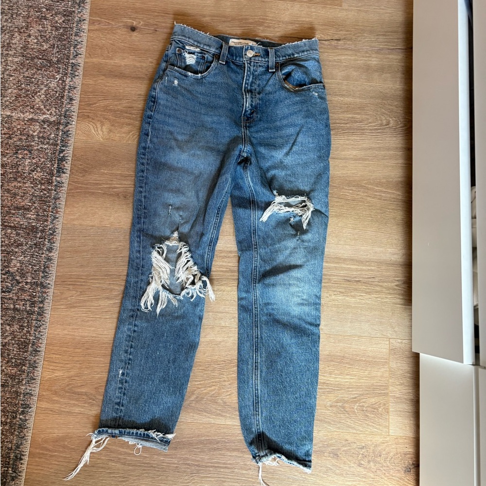 Abercrombie & Fitch Distressed Blue Boyfriend Jeans